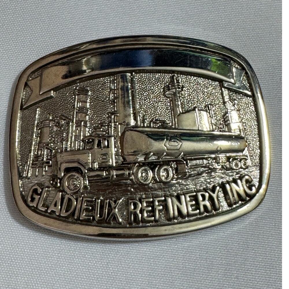 Vintage 1981 OC Tanner Solid Brass Gladieux Refinery Belt Buckle Salt Lake City
